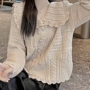 TEMU 돌체 스타일 인형 칼라 가디건 | 여성용 부드러운 루즈핏 스웨터, 긴소매, 레귤러 길이, 단색, 가을/겨울