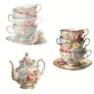 TEMU 티타임 테마 3개 세트 다림질 열전달 스티커 - 티셔츠, 베개, 백팩 및 의류 장식용 DIY 아플리케