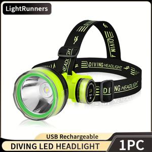 TEMU 밝은 수중 조명, 휴대용 USB 충전식 디자인, 조수, 수영, 캠핑, 낚시 등 야간 활동을 위한 각도 조절 기능을 갖춘 녹색 야외 다이빙 LED 헤드램프 1개|스노쿨링마스크