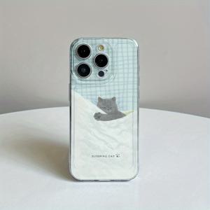 TEMU 삼성 갤럭시 S24Utra S24PLUS S23Ultra S23FE S23PLUS A04 A05 A10 A12 A15용 투명 휴대폰 케이스, 잠자는 작은 회색 고양이, A24 A33 A50 A51 A52 고급 방탄 소프트 커버, A53 A54 A55 M13 M10S M12 F12 간단한 방탄 얇은 보호 케이스