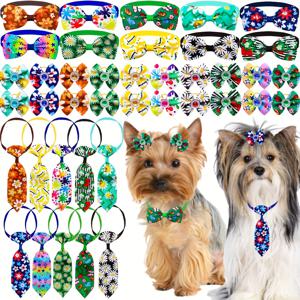 TEMU 20개 수제 조절 가능한 개 보타이 & 칼라 세트 - 세탁 가능한 스프링 펫 액세서리, 고무 밴드 포함, 컬러풀 플로럴 & 기하학 패턴, 소형~중형견용, 내구성 있는 원단, 장난스러운 디자인