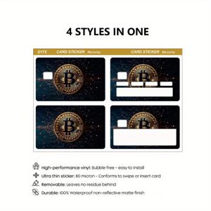 TEMU 비트코인 패턴 스티커 세트, 블랙과 골드 색상, 기술, 4가지 독특한 디자인 포함, 내구성 있는 개인 정보 스티커, PVC 소재로 제작, 신용 카드, 교통 카드, 신용 카드, 키 및 기타 사용에 적합, 카드 커버, 은행 카드를 보호, 파티 선물 및 휴일 선물에 적합