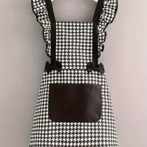 TEMU 2025 한국 스타일 스커트 앞치마, 통기성 허리밴드와 러플 밑단 + 전면 포켓 및 조절 가능한 메쉬 백통풍 설계, 3D 수납 디자인, 얇은 여름용 캐터링 직원 작업복