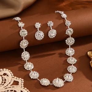 TEMU 3피스 여성용 주얼리 세트, 우아한 구리 라인석 목걸이 세트 - 웨딩 액세서리, 데일리 웨어 및 파티에 완벽