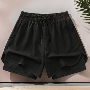 TEMU 2025 신상 남녀공용 여름 퀵드라이 운동 반바지 - 중간 허리 탄력 있는 끈 조절, 농구·러닝·헬스장 및 캐주얼 착용용 이중 레이어 디자인 - 통기성 가벼운 워크아웃 쇼츠, 스포츠 액티브웨어, 세련된 스포티 룩, 내구성 있는 스포츠 의류