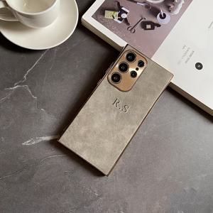 TEMU 삼성 갤럭시 S25 S24 S23 S22 울트라 플러스 맞춤형 폰 케이스 - 이름 초기 문자 각인 3D 엠보싱 핫 스탬핑 프로세스 럭셔리 양가죽 도금 범퍼 인조 가죽 충격 방지 케이스 (삼성 S25 S24 울트라용)