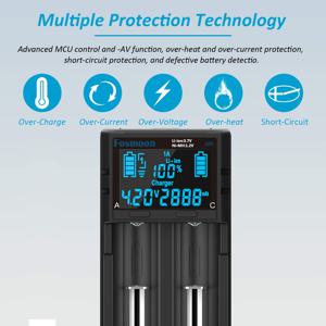 TEMU 2포트 18650 배터리 충전기, 용량 표시 LCD 스크린, 조절 가능한 충전 속도, 2A 고속 충전기, 3.7V 26650 21700 18350 17500 14500 18650에 적합, 1.2V NiMH NiCd AAA AA 범용 충전기