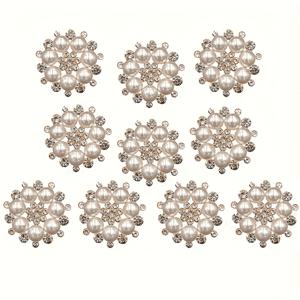 TEMU 10개 세트 우아한 펄 & 스톤 플라워 단추 - 재봉, 스크랩북, DIY 프로젝트용 샹크 장식품, 혼합 컬러, 플라스틱 소재, 옷장식용 반짝이는 액센트 | 스톤 디테일링