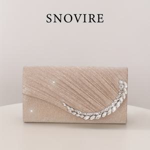 TEMU 여성용 샴페인 컬러 라인스톤 스트랩 탈부착 핸드백 & 크로스바디 - 가벼운 웨딩 파티 클러치, 프롬, 갈라, 이벤트용 - 나일론 이브닝 백 컨버터블 캐리