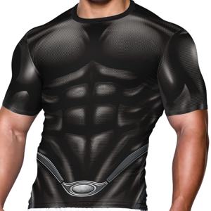 TEMU 남성용 3D 프린트 근육 디자인 압박 셔츠 - 100% 폴리에스터 고신축 퀵드라이 래쉬가드, 통기성 크루넥 반팔 탑, 트레이닝, 러닝, 농구 & 여름 캐주얼웨어, 근력 운동복, 내구성 스포츠 웨어, 하이스트레치 원단|러닝화