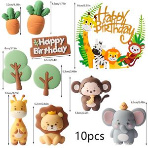 TEMU 정글 어드벤처 케이크 장식 10개 세트 - 기린, 코끼리, 사자, 원숭이, 초록잎, 어린이 생일 파티, 베이비 샤워, 