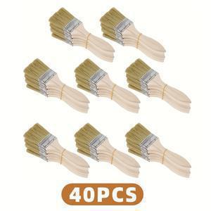 TEMU 15/40개 나무 손잡이 페인트 브러시 세트, 2인치 솔, 자연 마감용 페인팅 및 스테인드