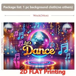 TEMU 2D 플랫, 1개 레츠 댄스 디스코 파티 배경 배너 - 네온 글리터 뮤직 테마, 빛나는 조명, 전기 불필요, 내구성 좋은 폴리에스터 원단 벽 커버 (가정용)