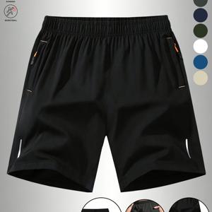 TEMU 남성용 경량 속건성 운동 반바지 - 통기성 폴리에스터/탄성 섬유 혼방, 지퍼 포켓 & 탄성 허리 밴드, 러닝, 헬스, 해변용 H라인 핏