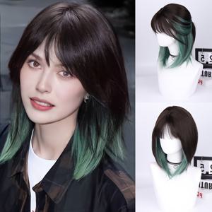 TEMU 여성용 다크 블랙 투 틸 옴브레 밥 가발 - 16인치 자연스러운 짧은 헤어, 앞머리 포함, 고밀도(150%) 합성 섬유, 안전한 로즈 넷 캡 클로저, 할로윈 & 코스프레, 파티용 - 모든 라이트 베이지 톤에 어울림, 우아한 헤어스타일, 편안한 착용감, 할로윈 의상 및 패션 애호가용