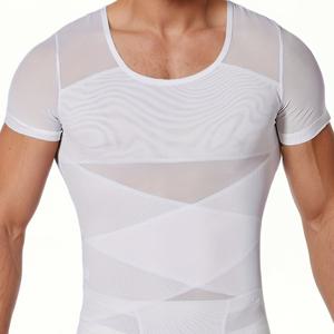 TEMU 남성용 크로스 복부 지지 쉐이프웨어, 반팔 허리 라인, 보이지 않는 가슴 바인더, 통기성 메쉬 바디 쉐이퍼.