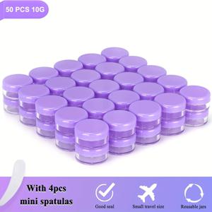 TEMU 뚜껑과 화장품 스푼 4개가 포함된 10G 샘플 용기 50개입; 화장품 용기, 플라스틱 화장품 용기, 립 스크럽 용기 및 미용 용품 보관에 사용 가능.
