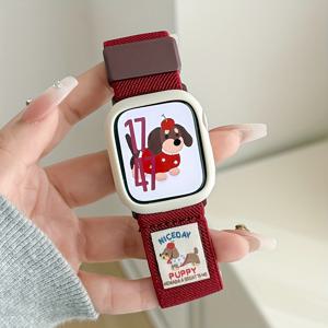 TEMU 애플워치 10 Ultra/9/8/7/6/SE/5 호환 케이스 & 귀여운 한국식 강아지 디자인 자석 나일론 밴드 - 통기성 스트랩, 아이워치 42mm/46mm/49mm/45/40/42/44/38 호환 - 선물용 (애플워치 호환, 수영용 아님)