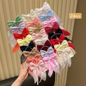 TEMU 24개 레몬 러브 여아용 스위트 기하학 리본 머리핀 비즈 장식 - 믹스 파스텔 컬러, 가벼운 미끄럼 방지 디자인 일상 & 포멀 헤어스타일용