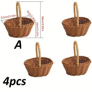 TEMU 4개 미니 소형 PP 짠 바구니 세트 - 러스틱 모조 라탄 장식용 수납 바구니 손잡이 포함, 이스터, 결혼식, 파티 및 홈 데코용 멀티 스타일 오픈 탑 디자인, 내구성 있는 직물 질감, 선반 바구니