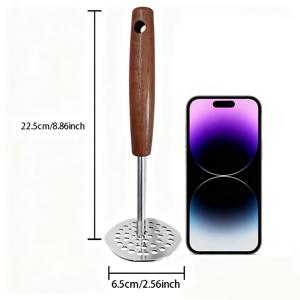 TEMU 1개 스테인리스 감자 으깨기 도구, 인체공학적 나무 손잡이 및 미세 메쉬 플레이트 - 전기가 필요 없는 부드러운 매슈드 포테이토, 야채 퓨레용 수동 주방 도구, 헤비듀티 스테인리스 스틸