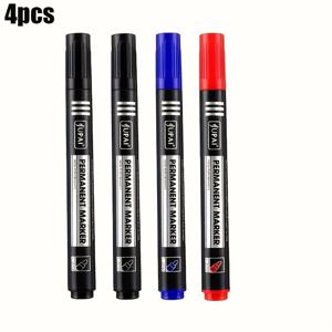 TEMU 4개 영구 마커 펜 세트 - 오일 기반 빠른 건조 방수 잉크, 4가지 선명한 색상(검정, 빨강, 파랑, 흰색), 플라스틱 표면용 두꺼운 팁, 배송 및 물류, 사무실, 창고 사용, 필기구, 클리어 라벨 마커, 오일 베이스 잉크