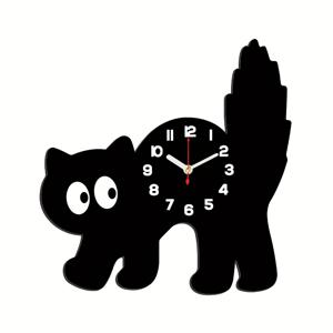 TEMU 1개 조용한 검은 고양이 벽시계 - 흰 눈의 만화 디자인, 거실/침실/부엌 및 홈 데코에 적합한 배터리 작동 목재 시계 - 고양이 애호가를 위한 완벽한 선물, 조용한 가정용 시간계 | 독특한 벽 장식 | 나무 구조