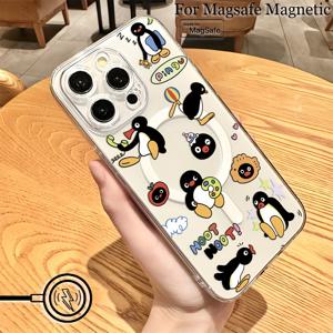 TEMU 귀여운 만화 펭귄 디자인 휴대폰 케이스, Iphone 16, 15, 14, 13, 12, 11 Pro Max, Mini, XR, XS, X, 7, 8 Plus와 호환 가능, 투명한 자석이 있는 충격 방지 소프트 TPU 뒷 커버를 특징으로 합니다.