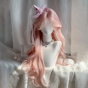 TEMU 26인치 여성용 모자, 라이트 핑크, 곱슬 곱슬, 긴, 유럽 및 미국 스타일, 부드럽고 유연한, 다양한 스타일, 전체 머리, 일상, 달콤한, 성격, 음악, 데이트, 사진, 파트용