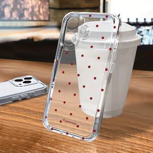 TEMU 아이폰 16/15/14/13/12/11 프로 맥스용 레드 도트 폰 케이스, 카툰 투명 방수 풀 커버 TPU XS/XR 보호 슬리브, XSMAX/7/8/6/6S 플러스/SE2/SE3 호환, 심플 패션 충격 방지 소프트 쉘 창의적 디자인