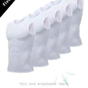 TEMU 여름용 남성 캐주얼 패션 스포츠 스타일 솔리드 컬러 크루 넥 민소매 조끼 5개 세트