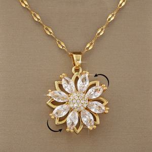 TEMU 360° 회전 펜던트 목걸이 - 골드톤 구리와 반짝이는 합성 지르코니아 스톤, 우아한 라이트 럭셔리 여성 주얼리, 데일리 & 휴가용 다목적 액세서리, 매력적인 목걸이, 니치 패션, 정교한 공예, 세련된