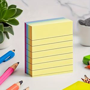 TEMU 100개 네색 가로줄 스티커 메모지 - 귀여운 창의적인 메모 패드 - 찢어지는 학생용 메시지 종이 - 가정, 학교, 커플 게임, 파티 선물, 크리스마스, 할로윈, 부활절, 개학 시즌, 생일 선물용 사무용품 노트패드