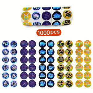 TEMU 1000개/5롤, 1인치, 오피스 스티커, 별자리 테마, 홀로그래픽 레이저 컷 스티커, 롤 포장, 자체 접착 방수, 봉투·다이어리·생일 및 비즈니스 장식 선물용, 밀봉 스티커