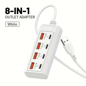 TEMU USB 충전기 소켓, PD 25W 고속 충전 및 8기기 동시 충전 (USB-/USB-C/PD 포트) 스마트폰, 태블릿, 노트북, 컴퓨터 호환 - 멀티기기 전원 어댑터