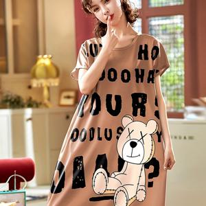 TEMU 여성용 플러스 사이즈 여름 나이트드레스 - 귀여운 곰 캐릭터 & 