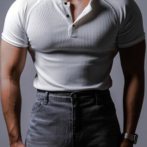 TEMU Shule Water OBM 신상 솔리드 컬러 피트니스 슬림핏 신축성 좋은 다용도 골지 버튼 통기성 캐주얼 스포츠 티셔츠