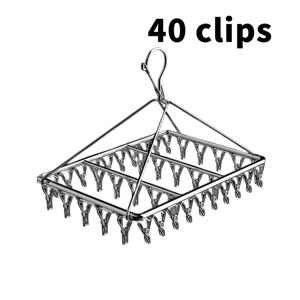 TEMU 1개 스테인리스 스틸 양말 건조대, 다중 클립 및 의류 걸이용 회전 후크 포함, 양말, 속옷, 팬티 등 세탁 액세서리에 적합, 건조대