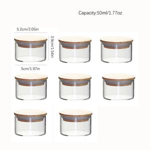 TEMU 50ml 투명 대나무 뚜껑 휴대용 고 붕규산 유리 디저트 볼 8개, 요거트 컵, 티 캔스터, 밀폐 병.