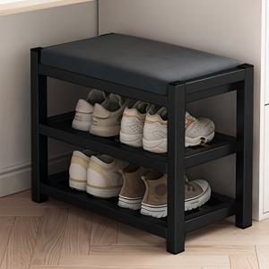 TEMU 공간 절약형 쌓을 수 있는 신발 벤치, 다층 메탈 신발장, 복도/통로/옷장에 적합, 휴대용 소형 블랙 신발 랙.