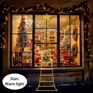 TEMU 1개 실내/야외용 크리스마스 별 사다리, 산타, 종, 별 & 눈송이 포함 - 8가지 모드 걸이 스트링 조명, 나무, 지붕, 현관, 실내/야외용 - 저전압 (36V) / 애완동물 안전