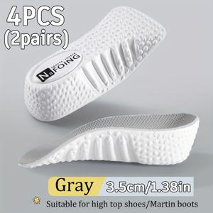 TEMU 남녀공용 4개입 하프 사이즈 인솔 - 충격 흡수 힐 서포트, 0.5cm 리프트, 에르고노믹 아치 디자인, 통기성 및 편안함, 스니커즈/부츠용, 텍스처 표면, 고탄력 소재