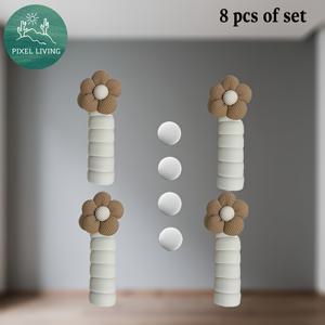 TEMU PixelLiving 8피스 세트: 꽃무늬 도어 핸들 커버 4개 + 범퍼 4개. 침실, 주방, 욕실, 기숙사에 적합. 충격 방지 및 정전기 방지 장식용 도어 핸들 커버로 벽과 사람/애완동물을 보호. 벽과 사람/애완동물을 더 잘 보호합니다. 홈, 주방, 침실 벽 보호용 화이트 범퍼가 포함된 도어 스토퍼 벽 보호기|방문손잡이