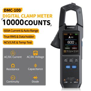 TEMU 디지털 클램프 멀티미터 FNIRSI DMC-100, 10,000 카운트, 전압 및 전류 테스터 600A, 손전등 포함, AC/DC 전압, AC/DC 전류, 정전성, 저항, 연속성, 다이오드, 온도 측정 기능.
