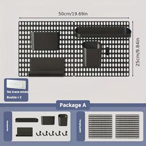 TEMU 블랙 페그보드 콤보 키트 | 다용도 벽면 수납 선반 (플라스틱 패널 & 액세서리 포함), 공예실, 욕실, 팬트리, 사무실 & 게이밍 세팅용 | 벽걸이형 솔루션, 전기 불필요, 가정용 수납 데스크 & 서랍 정리함