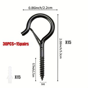 TEMU 30/60개입 고강도 Q자형 천장 후크 - 녹 방지 금속 걸이 후크, 간편한 설치, 크리스마스 화환, 할로윈 조명, 식물, 꽃 바구니, 풍경 장식용 - 실내/실외 장식 - 블랙, 식물 걸이, 장식 후크