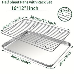 TEMU 2개입 초대형 베이킹 트레이 세트 40X30Cm, 스테인리스 스틸 배깅 트레이 (스테인리스 스틸 물기 제거 랙 포함), 무독성, 세척 용이, 식기세척기 사용 가능 - 닭고기, 생선, 쿠키 베이킹에 적합. 크리스마스, 할로윈, 라마단에 이상적
