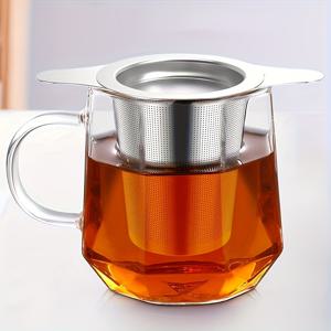 TEMU 304 스테인리스 스틸 티 스트레이너 (손잡이 2개 포함) - 초미세 메시 필터, 잎사귀 및 허브 티용, 대부분의 머그컵 및 찻주전자와 호환, 뚜껑 포함, 간편한 세척 및 보관