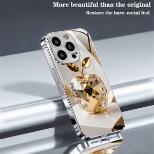 TEMU 휴대폰 케이스 - 골든 로미우스 애플 패턴 전기 도금 은색 유리 휴대폰 케이스, 렌즈 보호 기능 포함, 아이폰 16/16Plus/16Pro/16Promax/15/15Plus/15Pro/15Promax/14/14Plus/14Pro/14Promax/13/13Pro/13Promax/13Mini/12/12Pro/12Promax/12Mini/11/에 적합