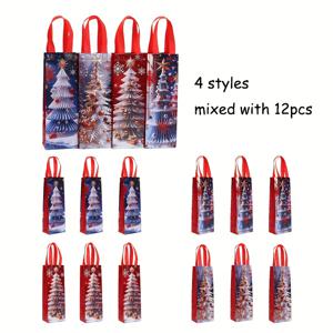 TEMU 12개 세트, 크리스마스 트리 테마의 높은 선물 가방 세트. 부직포로 제작되었으며, 빨간색 손잡이가 있는 3D 크리스마스 트리 디자인으로 특징져 있습니다. 높은 병 크리스마스 선물 포장 및 휴일 장식에 적합합니다.